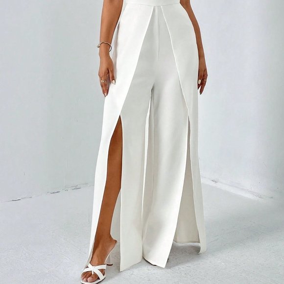 Preppy Womens Split Thigh Tube Jumpsuit - Picture 4 of 5